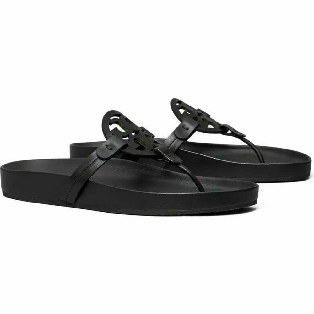 ❤️ NIB Tory Burch Miller Cloud Leather Thong Sandal BLACK US 7 7.5 8 8.5 9 9.5